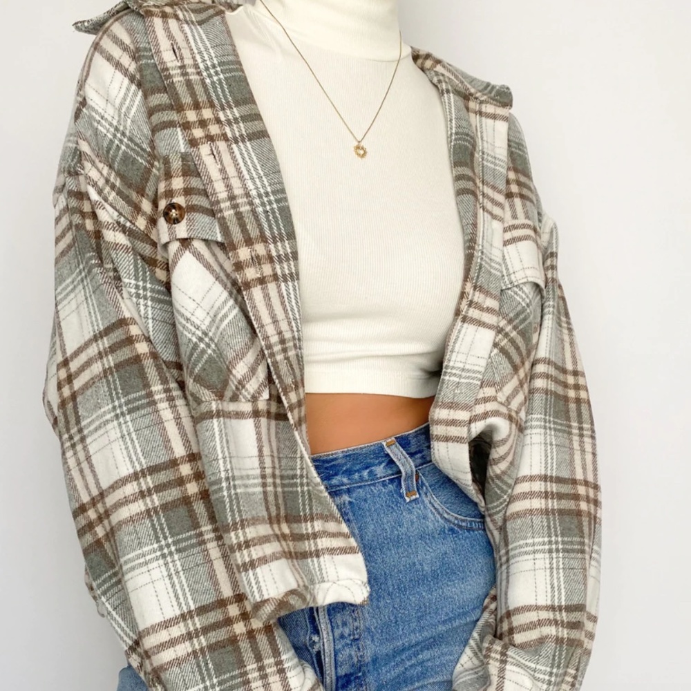 Sage Plaid Crop Jacket